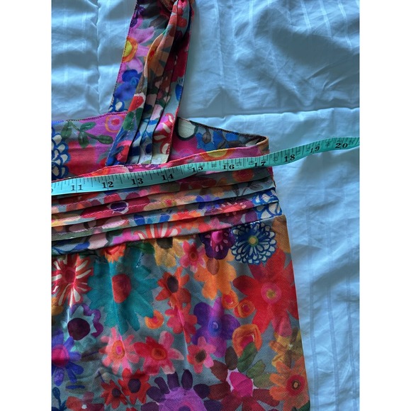 Natural Life Floral Mesh Tiered Maxi Dress Boho Cottagecore Sheer V-Neck Size M - Picture 5 of 9